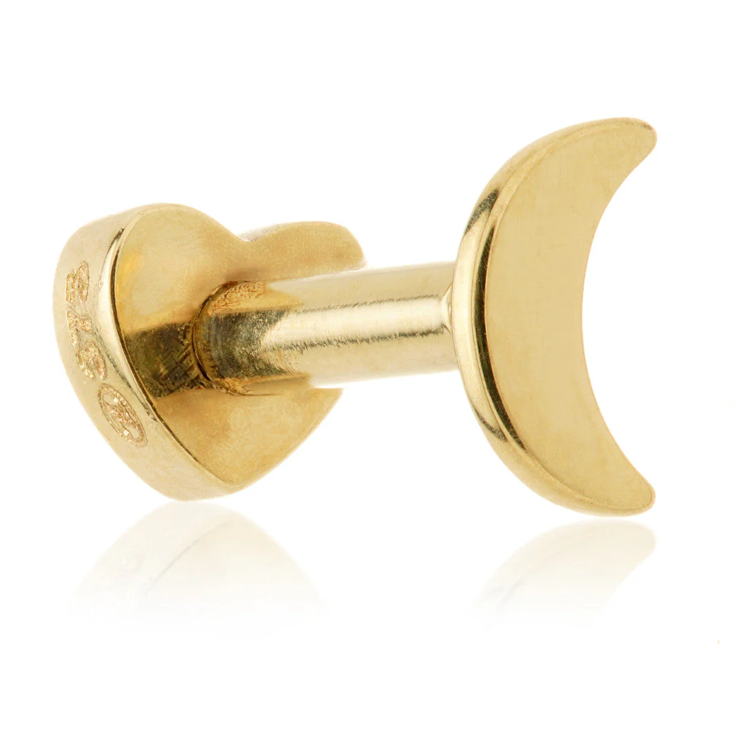 TL - 14ct Gold Fixed Crescent Moon with Screw on Heart Back