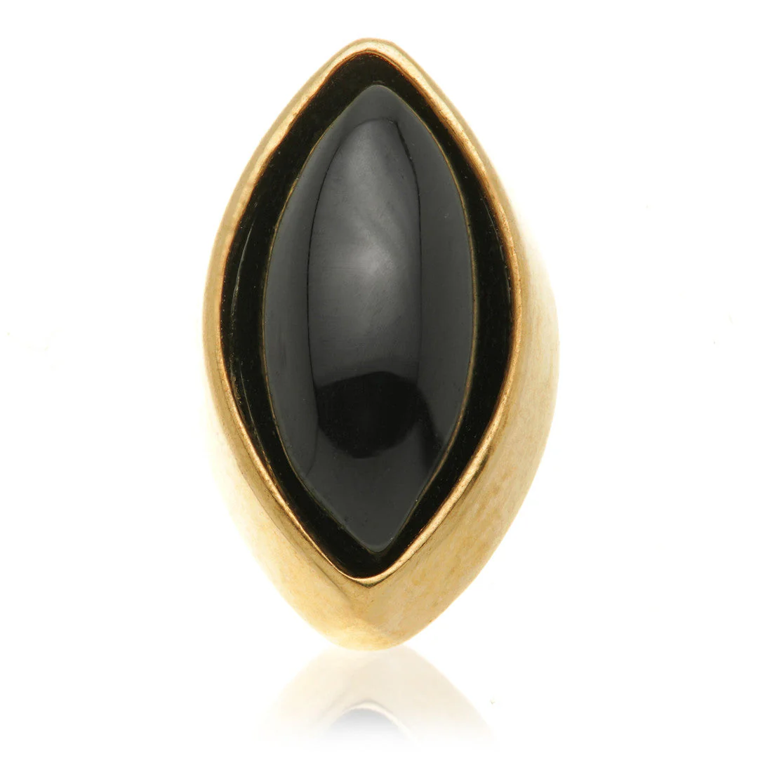 TL - 14ct Gold Threadless Black Agate Cabochon Marquise Pin Attachment