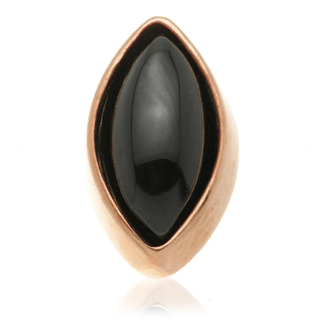 TL - 14ct Gold Threadless Black Agate Cabochon Marquise Pin Attachment - Image 6
