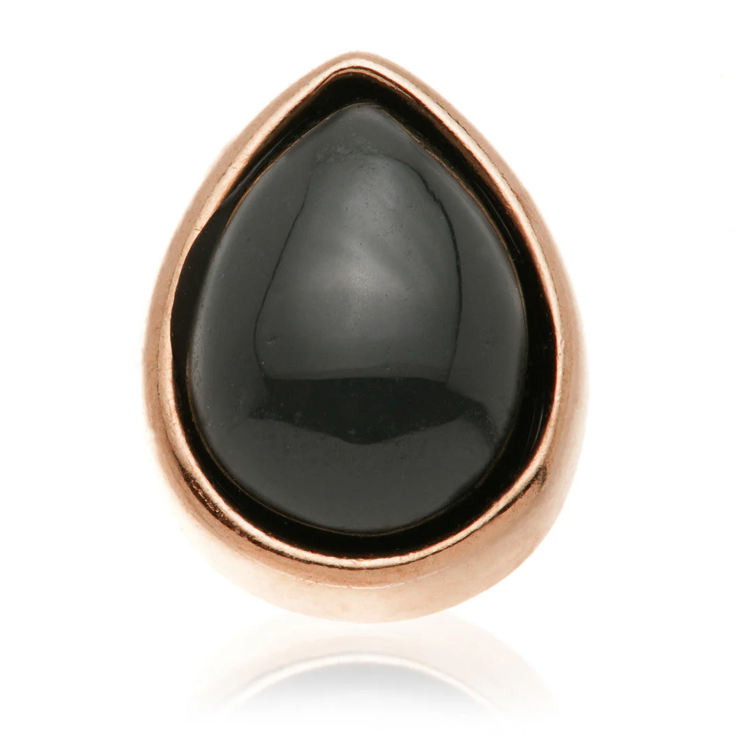 TL - 14ct Gold Threadless Black Agate Cabochon Pear Pin Attachment