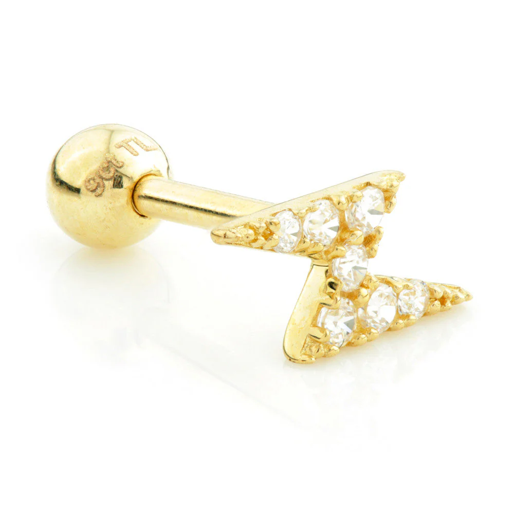 TL - 9 Carat Gold Jewel Lightning Bolt Cartilage Bar