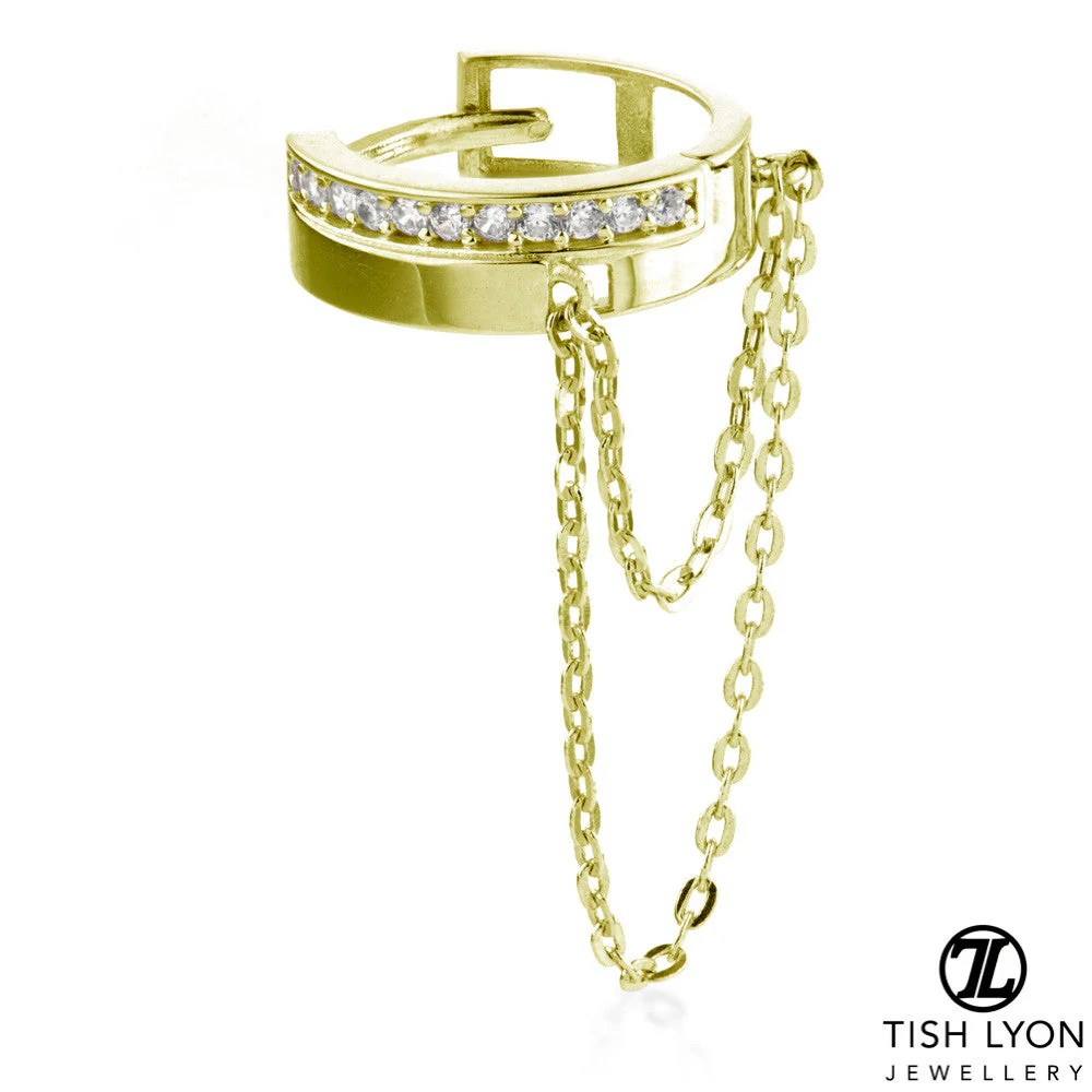TL - 9K Gold Gems and Chain Hinge Ring - Image 2