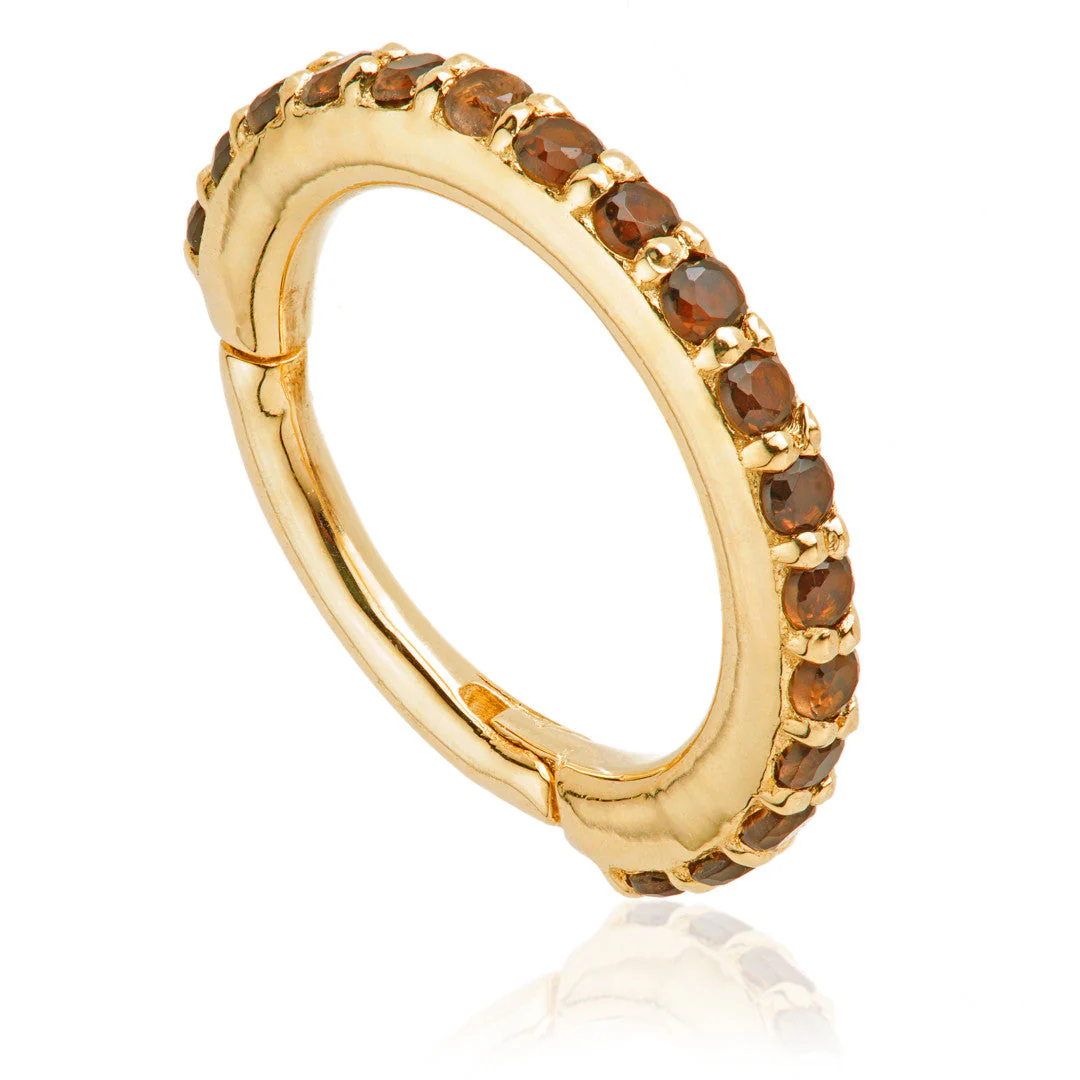 TL - Gold Smokey Quartz Pavé Eternity Hinge Ring