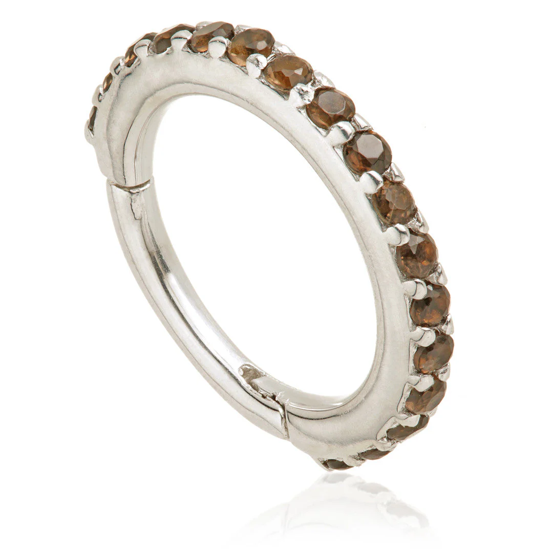 TL - Gold Smokey Quartz Pavé Eternity Hinge Ring - Image 2