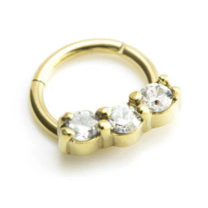 Zircon Gold Steel 3 Gem Hinged Ring