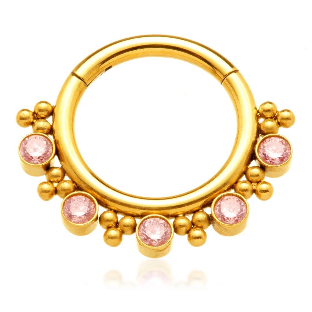 Zircon Gold Ti Jewelled Tribal Bead Cluster Hinged Ring - Image 3