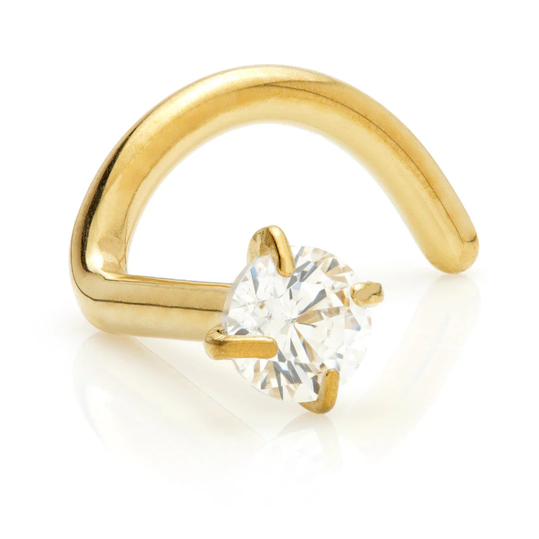 Zircon Gold Ti Prong Set Gem Nose Stud