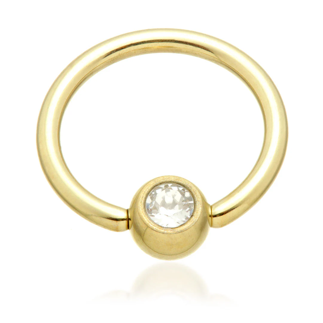 Zircon PVD Gold on Titanium BCR with Titanium Gem Ball