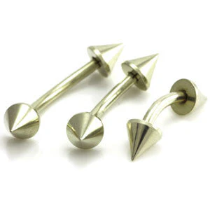 Zircon PVD Gold on Steel Curved Cone Barbell